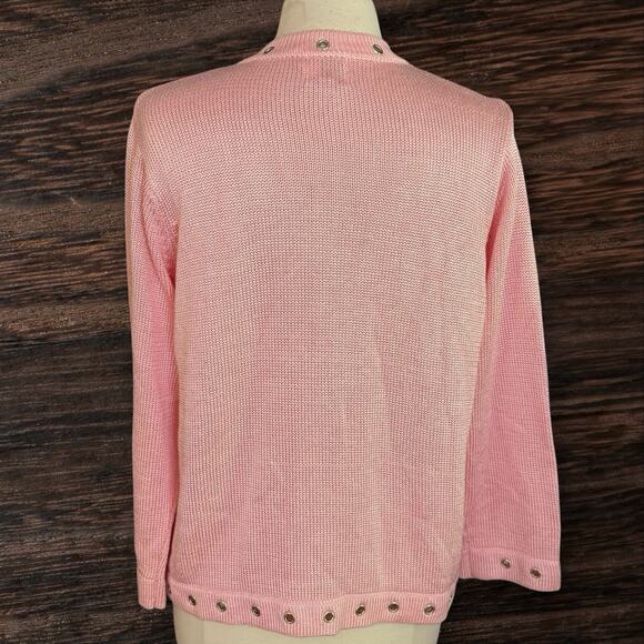 Fia Italia Hand Loomed Sweater Cardigan Sz L Full Zip Pink Grommets and Pockets - Picture 4 of 8
